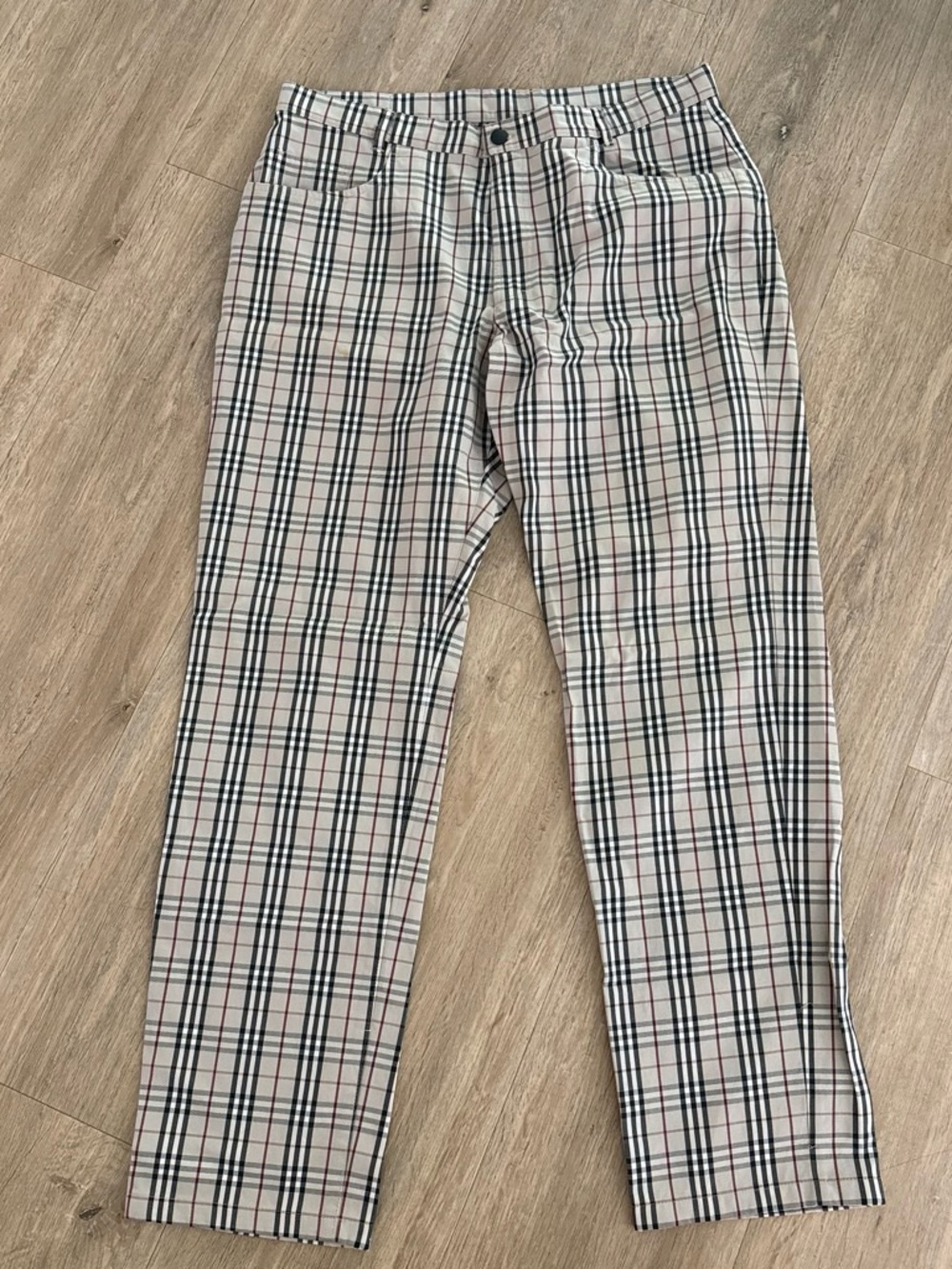 Burberry Beige Plaid Straight-Leg Chinos 36R